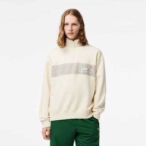 Lacoste Loose Fit Organic Algodon Half Zip Blancas | 6982-XLJKW