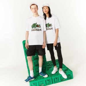 Lacoste Minecraft Print Organic Algodon Blancas | 8162-IEQYC