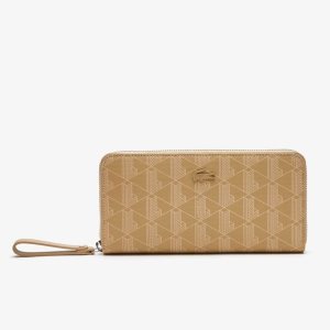 Lacoste Monogram Print Zip Wallet Beige | 4930-DJOSB