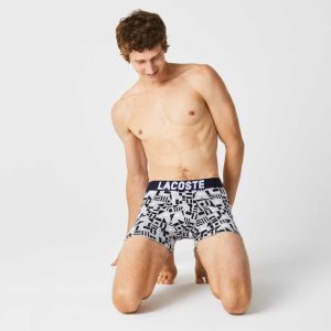 Lacoste Nautical Print Boxer Brief 3-Pack Gris Azul Marino Azules Blancas | 9254-WKHSY