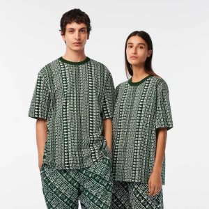 Lacoste Netflix Loose Fit Printed T-Shirt Verde Blancas | 7164-MNVIS