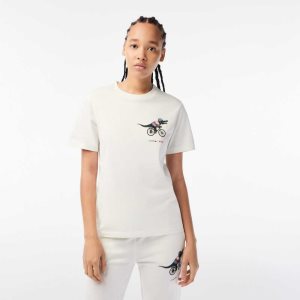 Lacoste Netflix Organic Algodon Jersey T-Shirt Blancas | 0451-VIWZP