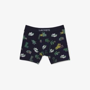 Lacoste Organic Algodon Boxer Brief Azul Marino Azules Blancas | 6751-JQTOU