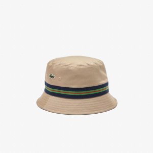 Lacoste Organic Algodon Stripe Band Bucket Beige | 2481-GWTRJ