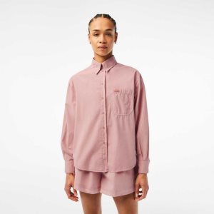 Lacoste Oversized Algodon Poplin Shirt Rosas | 1536-HLDNP