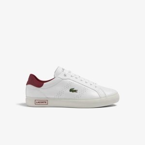 Lacoste Powercourt 2.0 Cuero Heel Pop Blancas Rojas | 1682-NCSAR