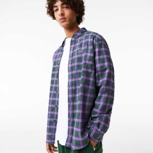 Lacoste Regular Fit Check Print Flannel Verde Moradas Beige | 5179-MASZC