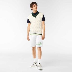 Lacoste Regular Fit Contrast Branding Fleece Blancas | 5301-OKJLF