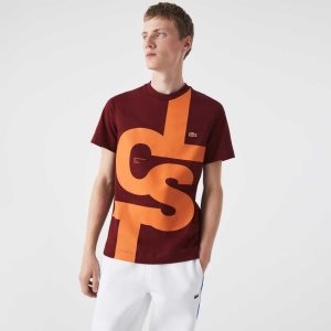 Lacoste Regular Fit Contrast Lettering Algodon Burdeos | 2136-FXPWS