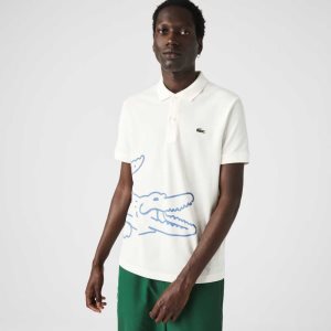 Lacoste Regular Fit Crocodile Print Algodon Pique Blancas | 8106-EXYAF