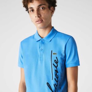 Lacoste Regular Fit Signature Algodon Pique Azules | 5021-USXGK