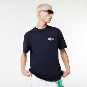 Lacoste Relaxed Fit Comic Effect Badge Azul Marino Azules | 8943-VTCIH