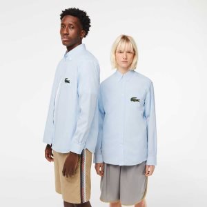 Lacoste Relaxed Fit Large Crocodile Algodon Shirt Azules | 9506-TDNYE