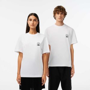 Lacoste Relaxed Fit Organic Algodon Jersey Blancas | 0612-JMVUE