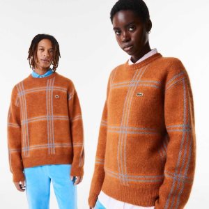 Lacoste Relaxed Fit Tartan Pattern Lana Blend Marrones Azules Naranjas | 7651-YPBIE