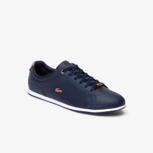 Lacoste Rey Cuero Encaje-Up Azules Blancas | 5792-BLVDW