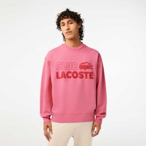 Lacoste Round Neck Loose Fit Vintage Print Rosas | 5018-JQAFB