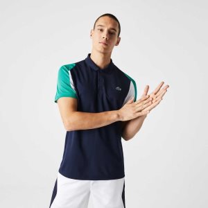 Lacoste SPORT Regular Fit Run-Resistant Pique Tenis Azul Marino Azules Verde Blancas | 9375-FQLOI