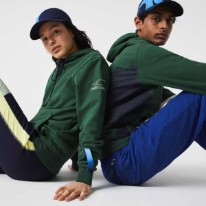 Lacoste SPORT x Theo Curin Organic Algodon Hoodie Verde Azul Marino Azules | 9752-VNQWI