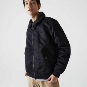 Lacoste Sherpa Collar Acolchado Bomber Gris Oscuro Azul Marino Azules | 6931-OMFZS