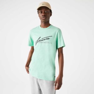 Lacoste Signature And Crocodile Print Crew Neck Algodon Verde | 3189-IMOZN