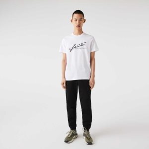 Lacoste Signature And Crocodile Print Crew Neck Algodon Blancas | 8259-JNKYD