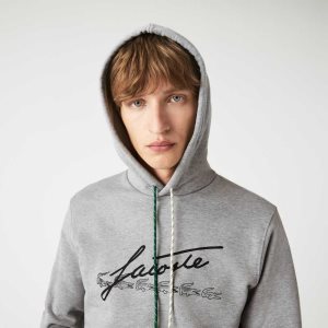 Lacoste Signature Flecked Algodon Fleece Hoodie Gris | 6134-FEYUB