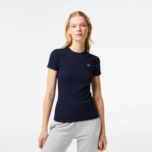 Lacoste Slim Fit Organic Algodon T-Shirt Azul Marino Azules | 9537-DFHPB