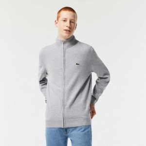 Lacoste Stand-Up Collar Organic Algodon Zippered Gris | 9843-QSDMG