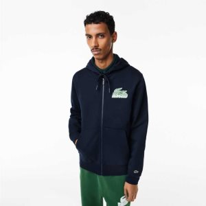 Lacoste Unbrushed Fleece Zipped Hoodie Azul Marino Azules | 4028-EXBMR