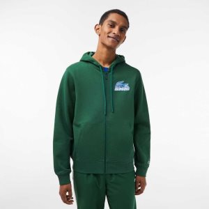 Lacoste Unbrushed Fleece Zipped Hoodie Verde | 4827-ZVXDG