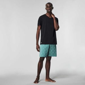 Lacoste V-Neck Algodon Lounge T-Shirt 3-Pack Negras | 9735-YJNUQ