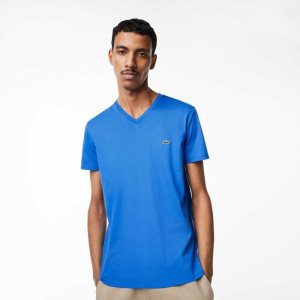 Lacoste V-Neck Pima Algodon Jersey Azules | 0319-VNSGY