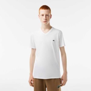 Lacoste V-Neck Pima Algodon Jersey Blancas | 7426-PFKHT