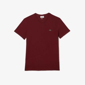 Lacoste V-Neck Pima Algodon Jersey Burdeos | 7208-IZWYH