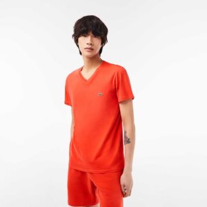 Lacoste V-Neck Pima Algodon Jersey Naranjas | 6280-ECOUY