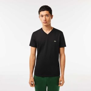 Lacoste V-Neck Pima Algodon Jersey Negras | 1527-QLTYI