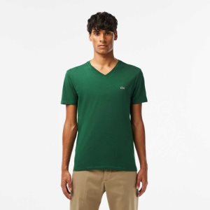 Lacoste V-Neck Pima Algodon Jersey Verde | 7654-ZXSQD