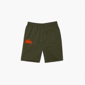 Lacoste Velour Crocodile Algodon Fleece Lounge Shorts Kaki Verde Naranjas | 6794-ETHWS