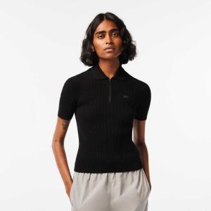 Lacoste Zipped Knit Polo Negras | 3519-LIKSE