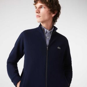 Lacoste Zippered Stand-Up Collar Pique Fleece Jacket Azul Marino Azules | 7142-LBYWQ