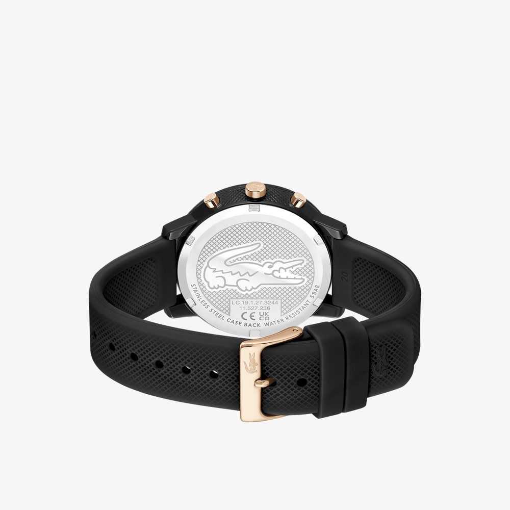 Lacoste 12.12 Chrono Black and Carnation Gold Silicona Negras | 3205-PWANS