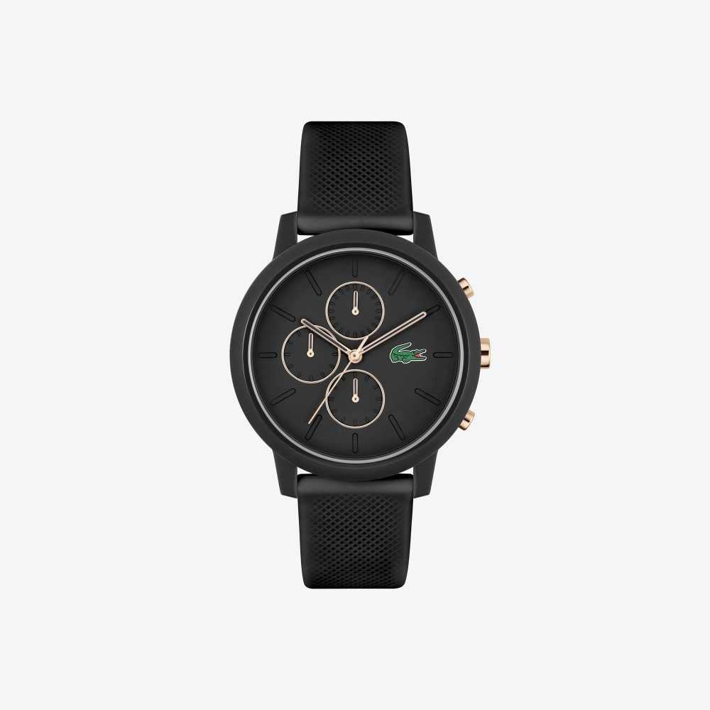 Lacoste 12.12 Chrono Black and Carnation Gold Silicona Negras | 3205-PWANS