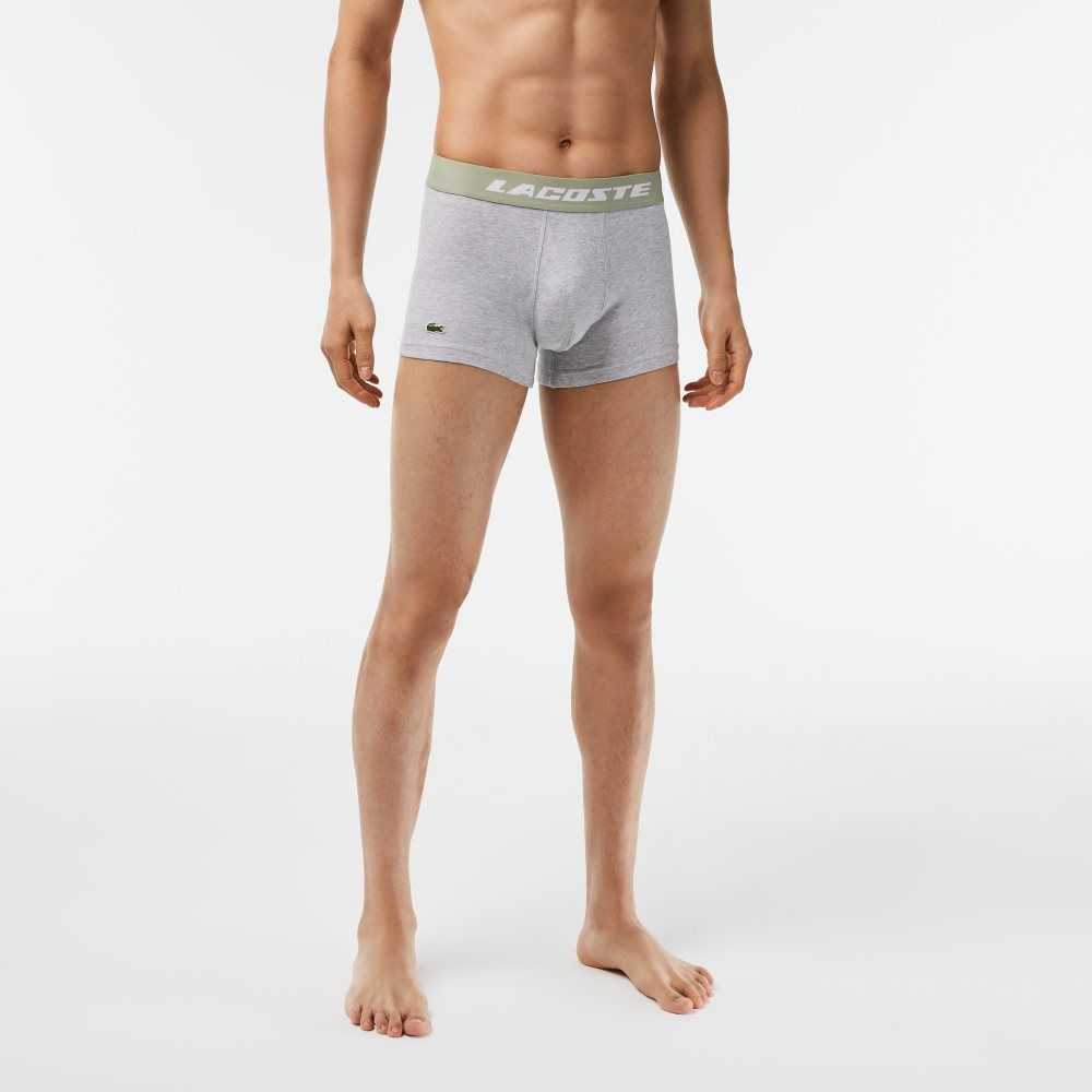 Lacoste 3-Pack Contrast Cintura Trunks Kaki Verde Gris Blancas | 2753-KNHLU