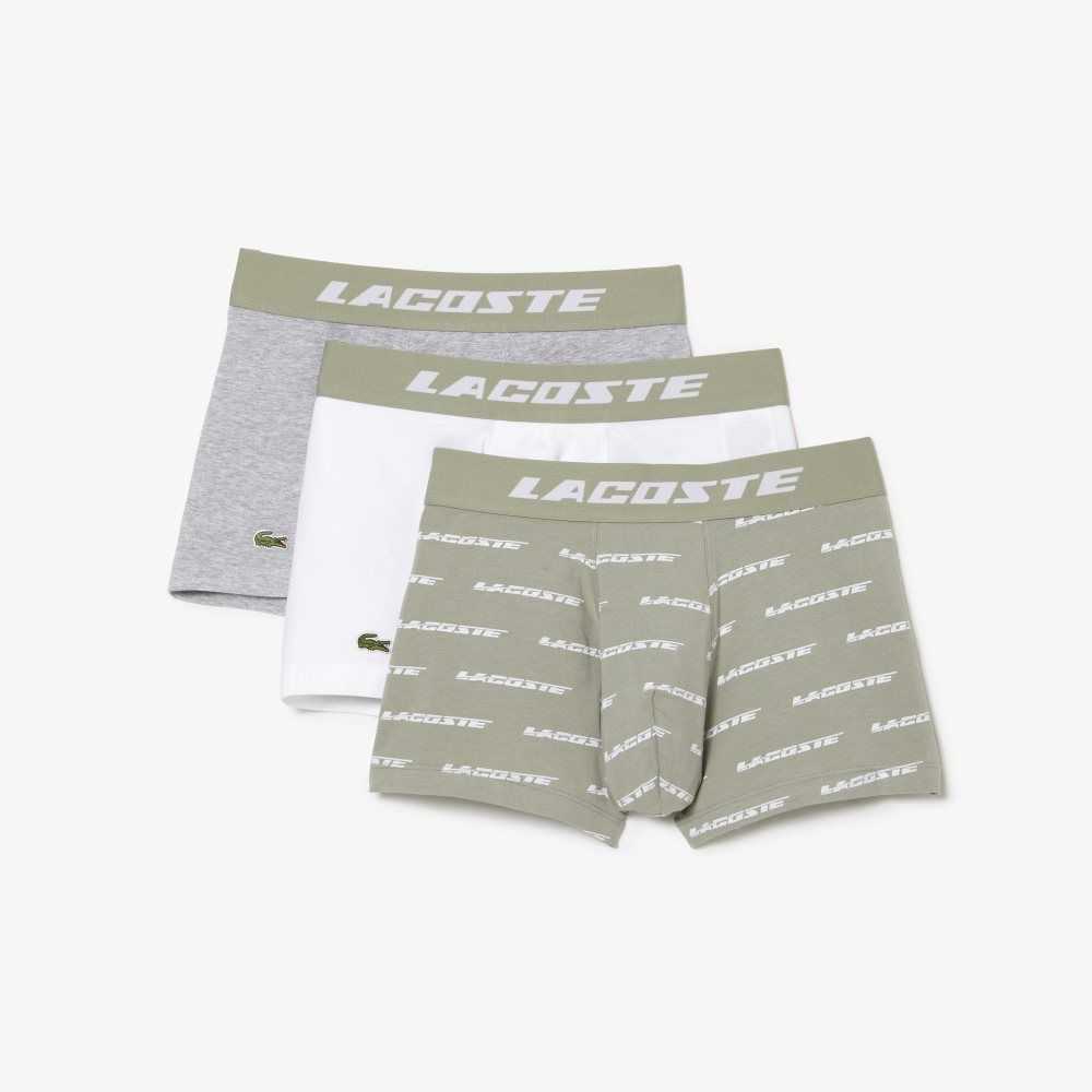 Lacoste 3-Pack Contrast Cintura Trunks Kaki Verde Gris Blancas | 2753-KNHLU