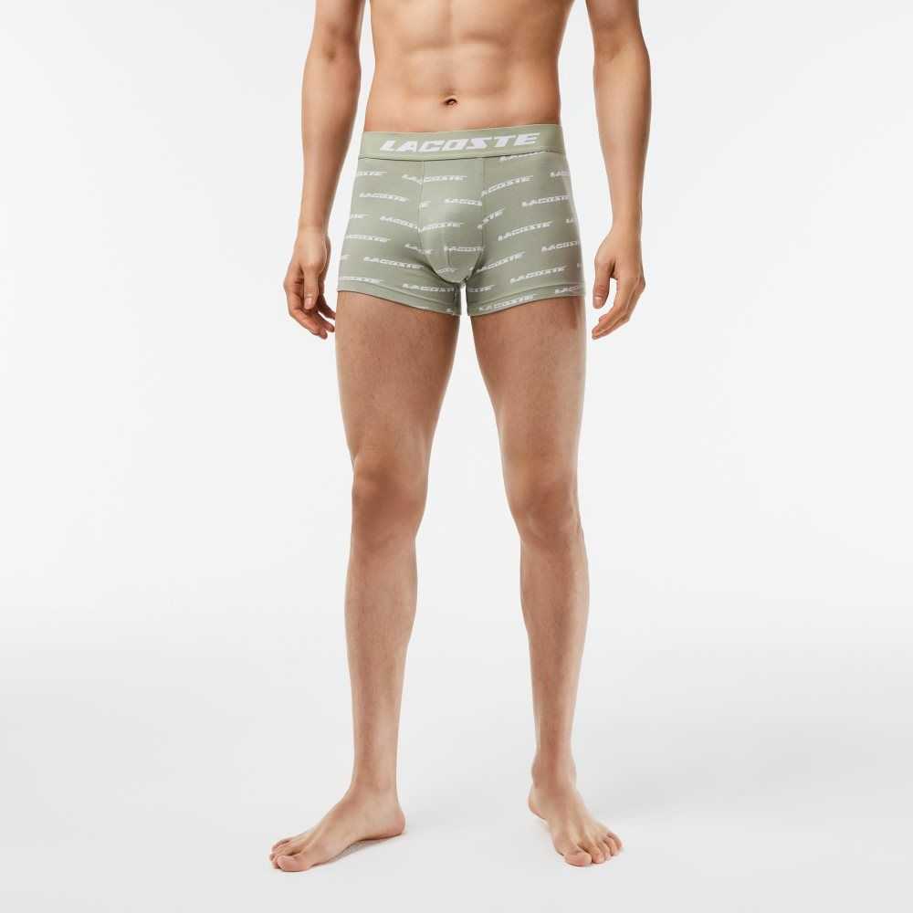 Lacoste 3-Pack Contrast Cintura Trunks Kaki Verde Gris Blancas | 2753-KNHLU