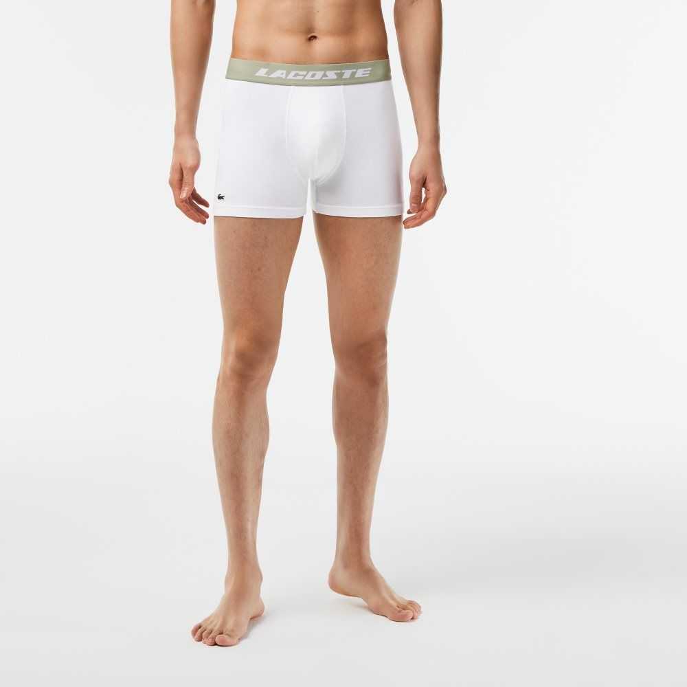 Lacoste 3-Pack Logo Print Jersey Boxers Kaki Verde Gris Blancas | 2093-IGWTJ