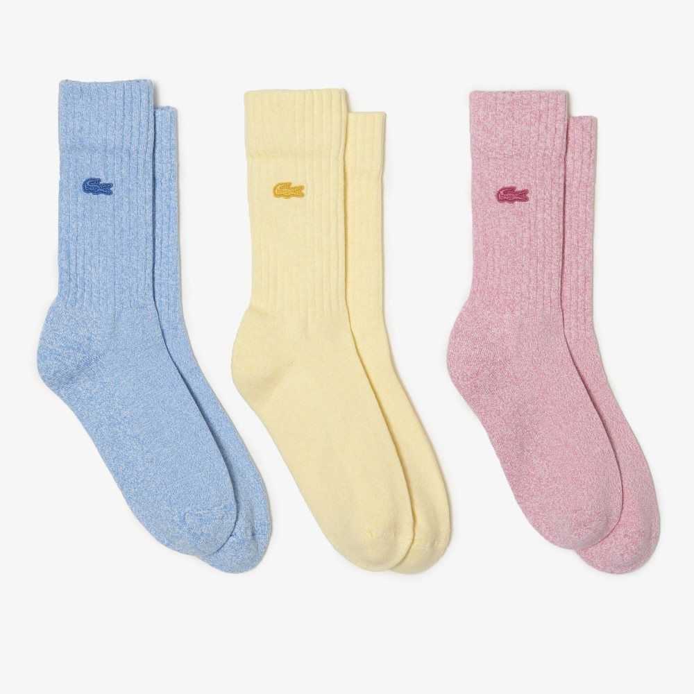 Lacoste 3-Pack Organic Algodon Azules Rosas Amarillo | 9810-FLWDP