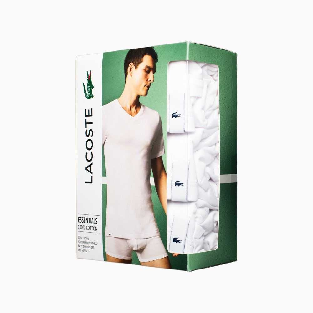 Lacoste 3-Pack Slim Fit V Neck Blancas | 9046-MDFNC