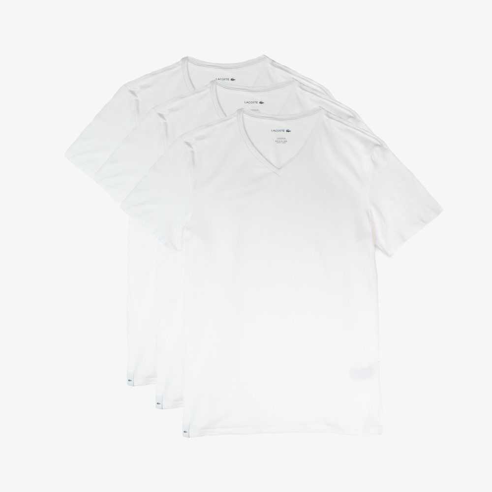 Lacoste 3-Pack Slim Fit V Neck Blancas | 9046-MDFNC